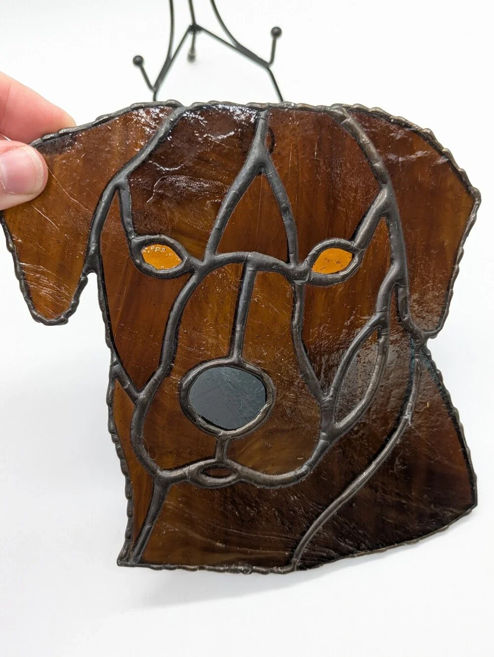 Handmade Stained Glass Brown Dog Window Hanging